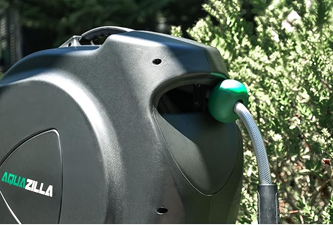 Retractable Garden Hose Reel, 65FT +6FT 5/8" Durable Wall Mounted Water Hose Reel with 180° Swivel Bracket, 9 Pattern Sprayer, 6Ft leader hose,Smooth Automatic Rewind, Any Length Lock.