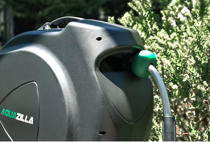 Retractable Garden Hose Reel, 65FT +6FT 5/8" Durable Wall Mounted Water Hose Reel with 180° Swivel Bracket, 9 Pattern Sprayer, 6Ft leader hose,Smooth Automatic Rewind, Any Length Lock.