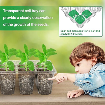 Bonviee 10 Packs Seed Starter Tray with Elevated Lid, 120 Cells Thicken Seed Starting Trays Kit with Adjustable Humidity Vent, Clear Cell Tray and Heightened Lids for Greenhouse & Gardens, Clear