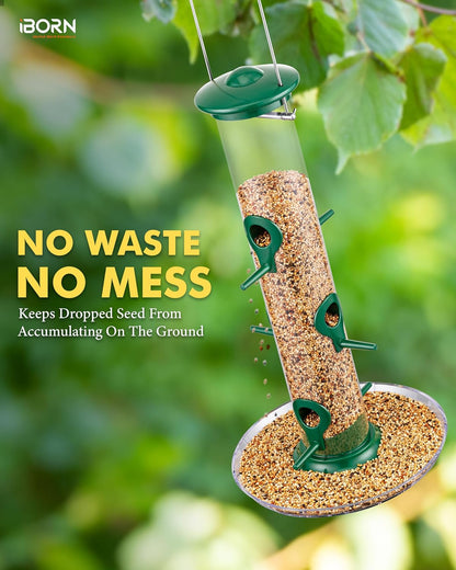 iBorn Bird Feeders Seed Catcher for Outside Hanging 6 Port Bird Feeder for Cardinal Birds Aluminium Metal,Green Finishing 14 Inch 6 Port (Seed is not Included)