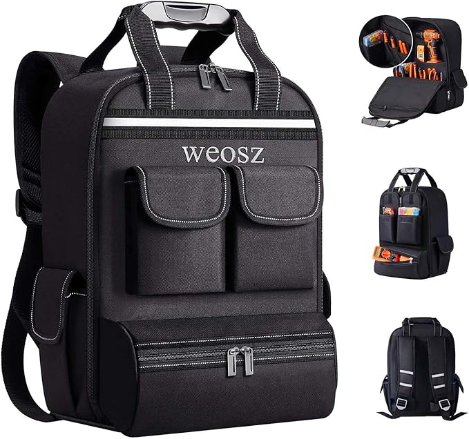 Tool Backpack for Men 18 Inch Heavy Duty Waterproof Multiple Pockets Tool Bag Organizer with Shoulder for Electrician Mechanics HVAC Engineer