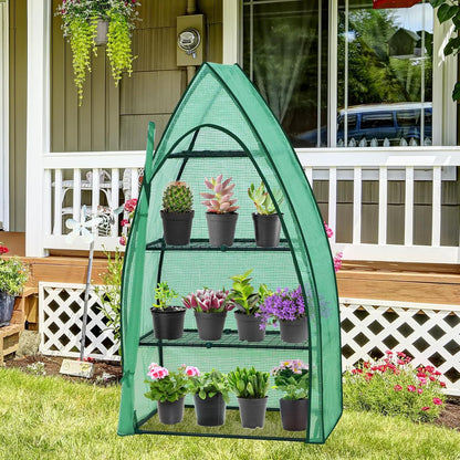 EAGLE PEAK 4-Tier Mini Greenhouse Portable Green House with Shelves & Weather-Resistant PE Cover, Small Greenhouse for Seedlings & Gardening Gifts, 35x18x63 in, Clear/Green