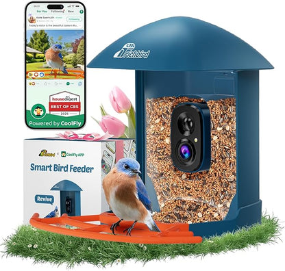 Smart Bird Feeder with Camera, 2K HD Birdwatching Camera with AI Identify Bird Species & Solar Panel, Auto Video Capture & Instant Notifications, Ideal Gifts for Lover, Deep Blue