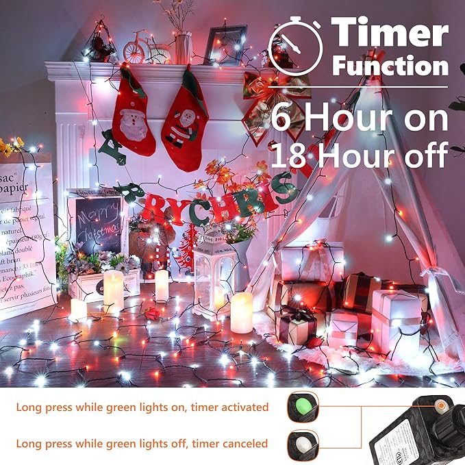 Brizled Red & White Christmas Lights, 78.74ft 240 LED String Lights Connectable, Outdoor Christmas Tree Light 8 Modes Mini Light String with Timer, Indoor Xmas Lighting for Garden Party
