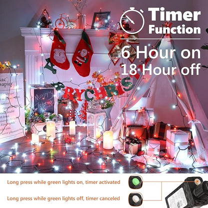 Brizled Red & White Christmas Lights, 78.74ft 240 LED String Lights Connectable, Outdoor Christmas Tree Light 8 Modes Mini Light String with Timer, Indoor Xmas Lighting for Garden Party