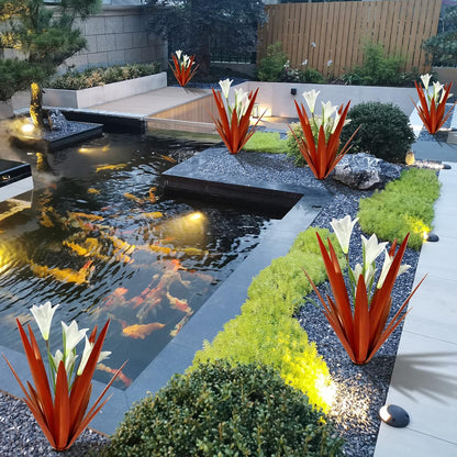 Homight Metal Agave Plant Outdoor Decoration Lily Mexican Yard Art Garden Gift Home Decor Hand Painted Metal Agave Garden Yard Statue, Outdoor Lawn Ornaments (3 Big White Lilies)