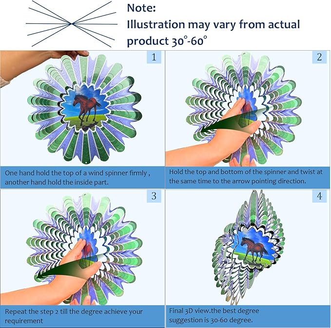 Animated Horse Wind Spinner | 3D Kinetic Hanging Wind Spinners & Sculptures, Garden Decoration Yard Ornament Outdoor Décor, Memorial Gift for Horse Lover, Men & Women