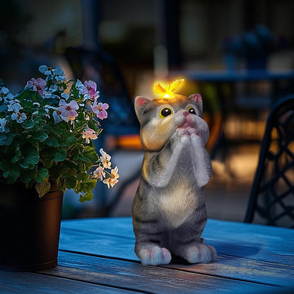 Solar Garden Decor Outdoor Statues Cat - Lawn Decor Statue for Patio, Balcony, Yard Ornament - Unique Gifts for Housewarming, Birthday, Christmas (Gray)