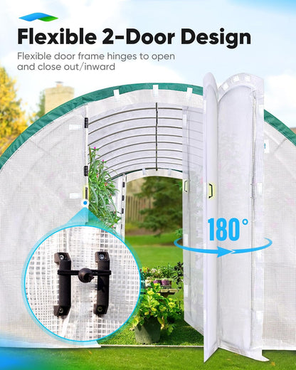 Quictent Premium Greenhouse Swing Door Large Walk-in Green Houses for Outdoors, Upgraded Tunnel Hoop House Frame and Cover for Outside Garden Plant, 2 Swing Door 10 Screen Window, 25x10x6.6 FT, White