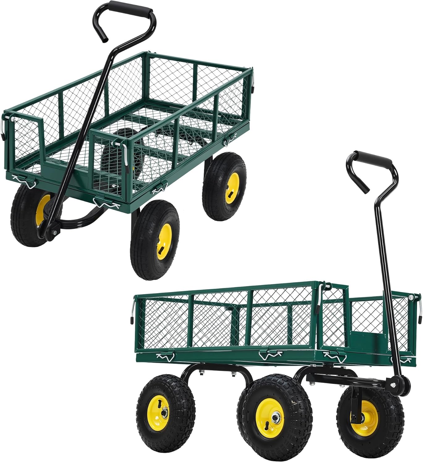 Steel Garden Cart, 900 LBS Heavy Duty Metal Garden Wagon with 10 in Wheels, Metal Push Wagon with 180° Rotating Handle and Removable Sides for Farm, Yard