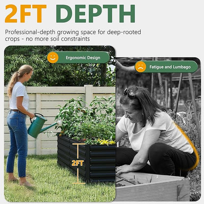 FOOWIN 2pcs 8x4x2ft Galvanized Raised Garden Bed, Planter Raised Garden Boxes Outdoor, Large Metal Raised Beds for Gardening, Garden Bed for Vegetables, Flowers, Herb,478 Gallon Capacity, Black