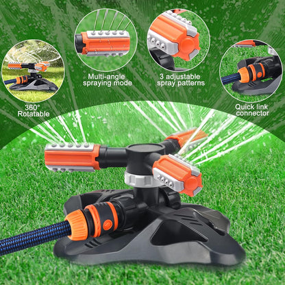 Lawn Sprinkler - Upgraded Automatic 360 Degree Rotating Irrigation System for Garden and Grass - 36 Angle Spray Nozzles - 2 Pack (Orange)