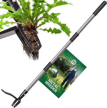Suchtale Metal Weeder，Stand Up Weed Puller Tool with Long Handle – Heavy-Duty All-Metal Weeder with Upgraded Pincer Claw – Pull Weeds from The Root Without Bending, Pulling, or Kneeling