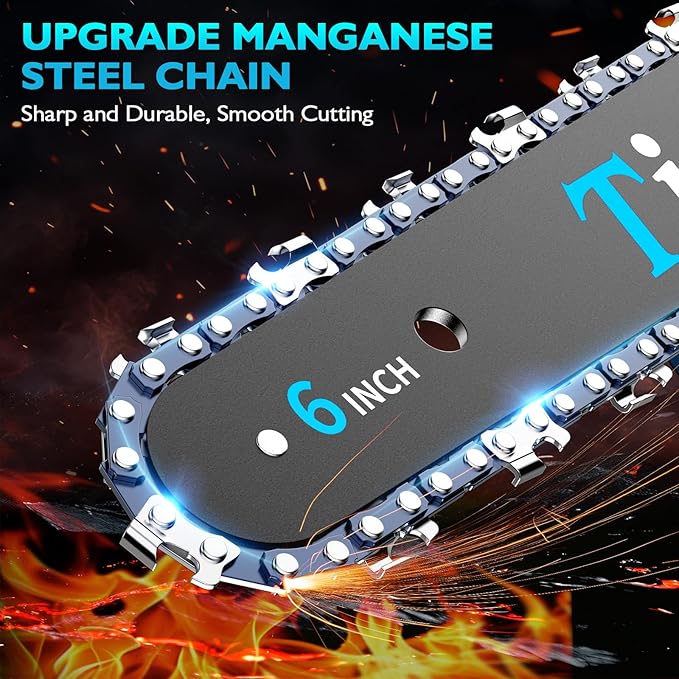 Tietoc Mini Chainsaw, 6 Inch Chain Saw Cordless, 880W Powerful Electric Handheld Chainsaw with Automatic Oiler, with 2 Batteries and 2 Chains, Tree Trimmer Gardening Tools Gift for Men, Father, Dad