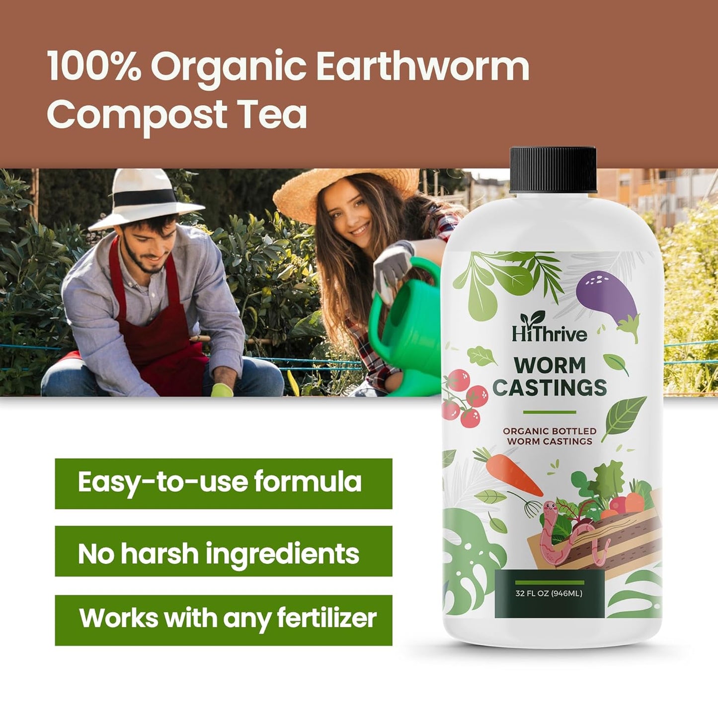 32oz Worm Castings for Plants - Makes 64 Gallons of Earthworm Castings Compost Tea, Liquid Worm Casting – Nutrient-Rich Organic Compost Worms for Healthier Soil & Vibrant Plant Growth