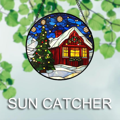 Stained Glass Window Hanging Blue Night Sky Snowflakes Christmas Tree 9.8" - Suncatcher Door Garden Sun Catcher Xmas Holiday Decor Birthday for Mom Men Woman Nana