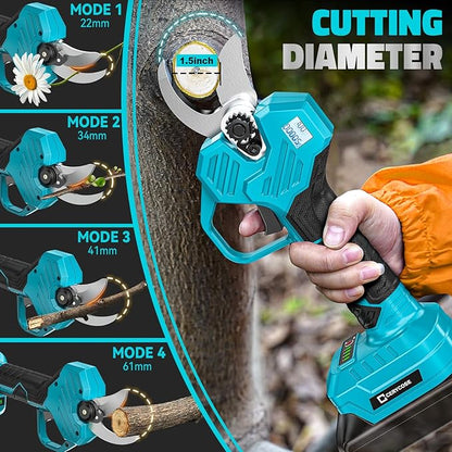 Cordless Electric Pruning Shears Compatible with Makita 18V Battery, 1.5-2-Inch Portable Pole Pruner with LCD Display & Imported SK7 Steel Blades for Gardening Shears