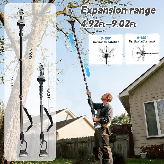 Electric Pruning Shears with Pole 1.4-2.0 Cutting Diameter & 2-IN-1 Electric Pole Pruner,2PCS 3.0Ah Batteries,Brushiless Motor,4 Modes Adjustable Branches Cutter for Flower, Tree Trimming(Gray)
