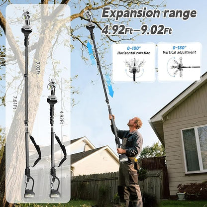 Electric Pruning Shears with Pole 1.4-2.0 Cutting Diameter & 2-IN-1 Electric Pole Pruner,2PCS 3.0Ah Batteries,Brushiless Motor,4 Modes Adjustable Branches Cutter for Flower, Tree Trimming(Gray)