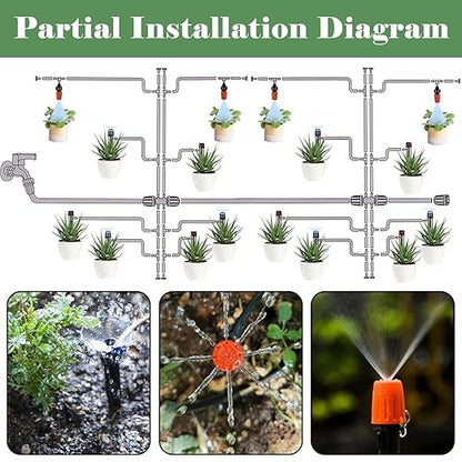 200FT+40FT Drip Irrigation System, Garden Watering System with 8/11mm Main Tubing 4/7mm Distribution Irrigation Tubing and Accessories, Irrigation System for Garden, Greenhouse, Yard, Lawn, Plant