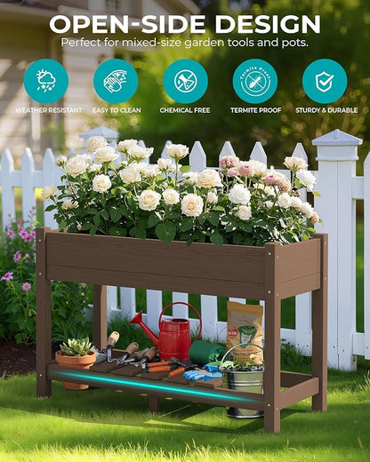 SERWALL Raised Garden Bed, HDPE Raised Bed for Gardening All Weather Use- Brown