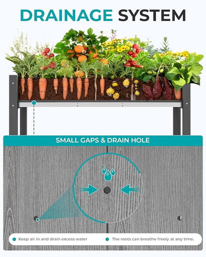 SERWALL Raised Garden Bed, HDPE Raised Bed for Gardening All Weather Use- Grey