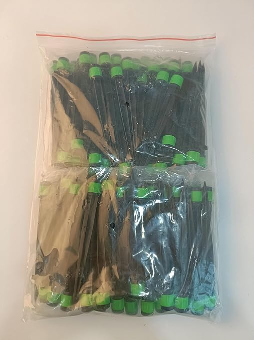 Kalolary 100Pcs Irrigation Drippers Drip Emitters, Micro Spray Adjustable 360 Degree Full Circle Pattern Water Flow Sprinkler Fits 1/4 (4-6mm) Irrigation Tubing for Garden Irrigation(Green)