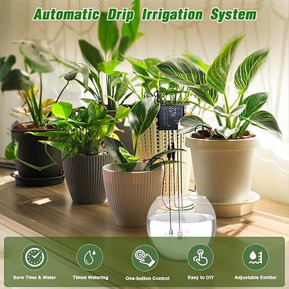 Automatic Drip Irrigation System, Plant Self Watering Devices for Vacation,Auto Plant Waterer,Drip Irrigation Timer for Potted Plants Indoor Garden Greenhouse (15 Pots,Adjustable Dripper)
