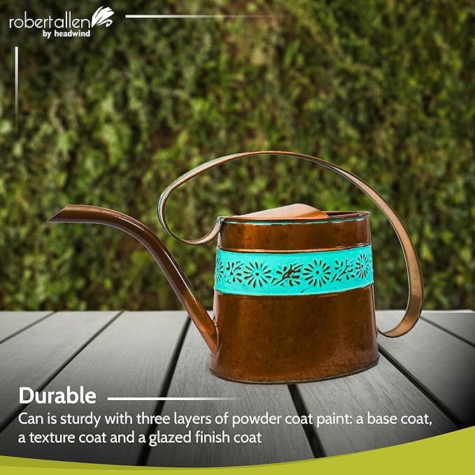 Headwind Willow Vintage Copper 0.5 Gallon Galvanized Decorative Metal Garden Watering Can for Indoor & Outdoor Plant Care – Vintage Gardening Plant Watering Can by Robert Allen