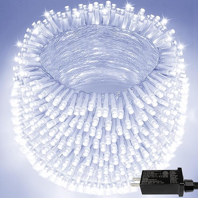 Extra-Long String Lights Outdoor Indoor, 500 LED Upgraded Super Bright Christmas Lights, Waterproof 8 Modes Plug in Twinkle Fairy Light for Bedroom Party Wedding Garden Xmas(Cool White)