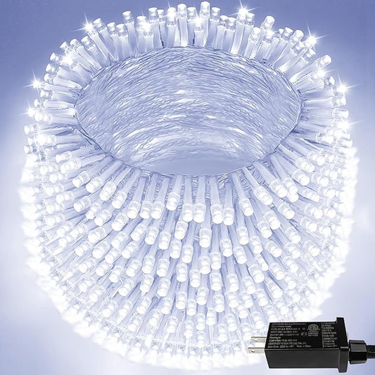 Extra-Long String Lights Outdoor Indoor, 500 LED Upgraded Super Bright Christmas Lights, Waterproof 8 Modes Plug in Twinkle Fairy Light for Bedroom Party Wedding Garden Xmas(Cool White)