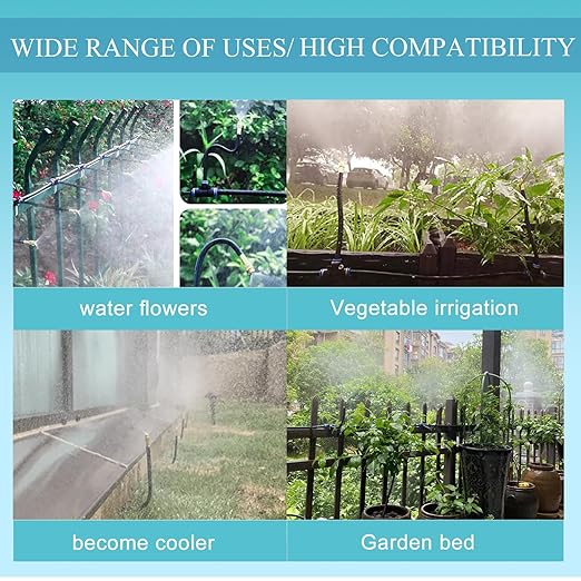 49.21Ft Greenhouse Drip Irrigation Kit Automatic Irrigation System 360°Adjustable 15 Brass Spray Nozzles 8mm Irrigation Tubing Hose Patio Misting Plant Watering with Blank Distribution Tubing Hose
