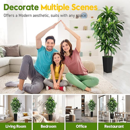 Artificial Dracaena Tree Indoor, 6FT Tall Fake Tree with Black Tall Planter, Artificial Trees Fake Yucca Potted Tree for Home Office Living Room Decor，Tall Artificial Plant for Housewarming