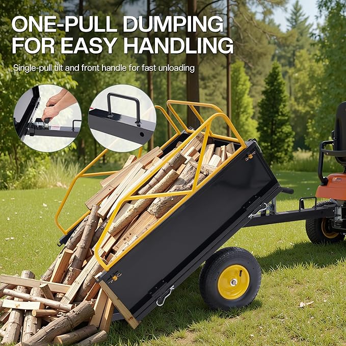 Jocisland Garden Utility Trailer, 500Lbs 12 Cu.Ft ATV UTV Trailer Tow Behind Dump Cart with Removable Sides, Rear Hitch & Convenient Handle, Outdoor Lawn Mower Cart for Tractor