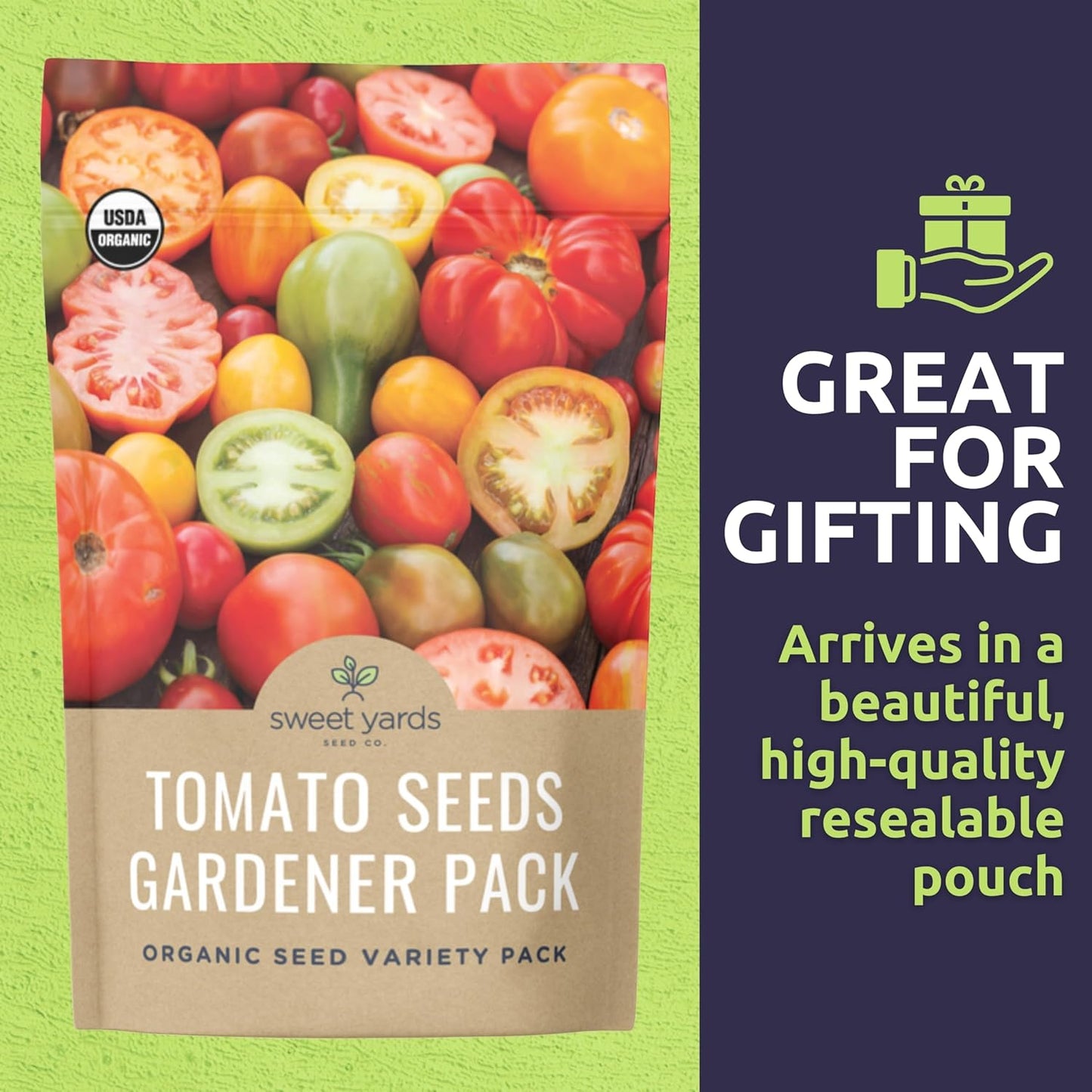Organic Tomato Seeds Variety Pack - 9 Individual Packs - 2025 Season - Roma, Cherry, Black Krim, Yellow Pear, Pineapple and More! for Indoor & Outdoor Planting (Non-GMO, Certified Organic)
