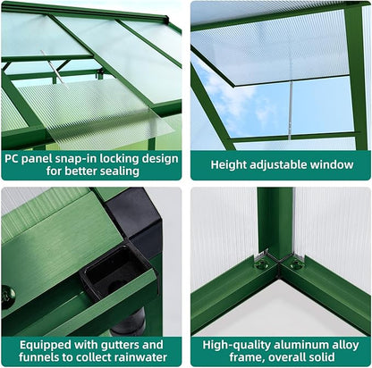 Garvee 8x12 ft Greenhouse - Aluminum Greenhouses for Outdoors, Large Polycarbonate Greenhouse with Roof Vent, Heavy Duty Walk-in Green Houses for Outside Garden, Backyard, Patio, Lawn, Easy Assembly