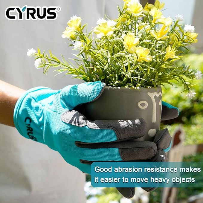 CYRUS Gardening Gloves for Women Ladies, Leather Garden Gloves Men with Grip, Work for Weeding, Digging, Pruning, Large Size, Blue
