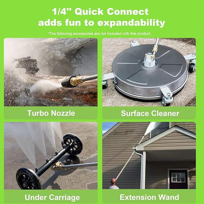 Electric Pressure Washer Adjustable 5000PSI 4.0 GPM Power Washers Electric Powered with 33ft Hose Reel, 4 Nozzle and Foam Cannon, Powerwashers Cleaner Machine for Home, Cars, Patio, Green