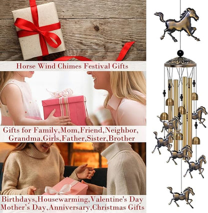 Bronze Horses Wind Chimes Decor, Mobile Blessing Wind Bells Decorate, Sympathy Wind Catcher, Memorial Gifts for Mom,Grandma,Woman (/Outside/Indoor/Home/Room/Porch/Yard/Garden Decoration)