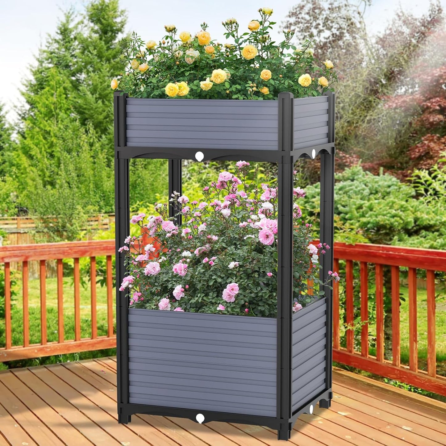 Planter Box Raised Garden Bed with Reinforced Support Rods, Drainage Grid, Multi-Combination Options for Vegetables, Flowers, and Herbs, Ideal for Balcony, and Patio Gardening