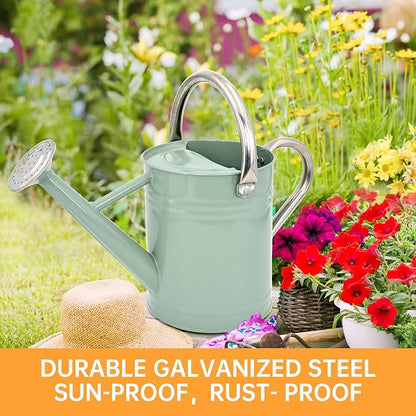 Metal Watering Can for Outdoor Plants, Galvanized Steel Watering Can with Removable spout, 1 Gallon,Perfect Home & Garden Décor Cream Green