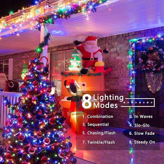 Brizled Colored Christmas Lights, 78.74ft 240 LED String Lights, Plug-in Connectable, 8 Modes Waterproof for Indoor/Outdoor Xmas Party & Decor