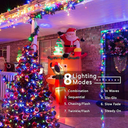 Brizled Colored Christmas Lights, 78.74ft 240 LED String Lights, Plug-in Connectable, 8 Modes Waterproof for Indoor/Outdoor Xmas Party & Decor