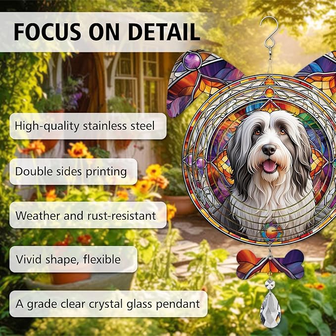Bearded Collie Dog Ears Wind Spinner, Bearded Collie Wind Spinner Hanging for Yard and Garden