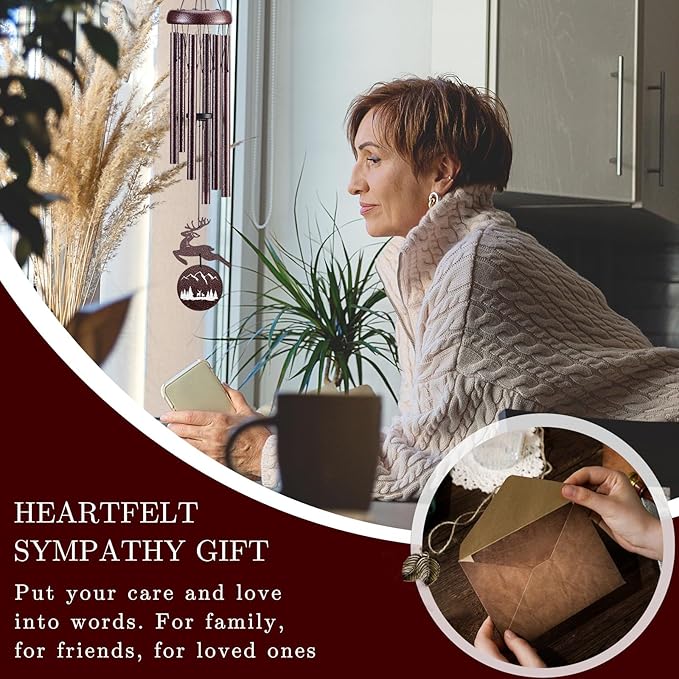 Wind Chimes for Outside, 32" Memorial Wind Chimes for Loss of Loved One Mother Father, Memorial Sympathy Gift Outdoor Garden Patio Decor, Deer Xmas Decorations(Brown)