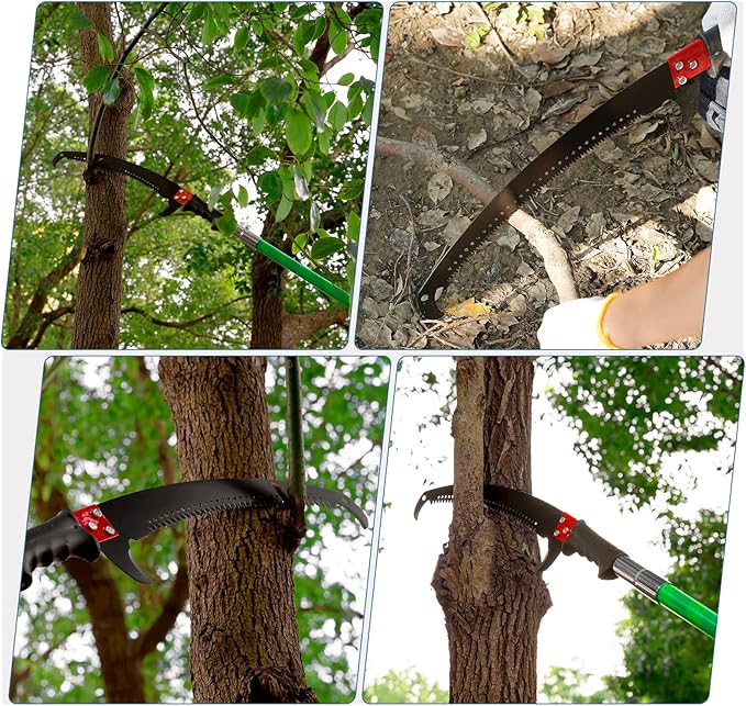 Manual Pole Saw 27ft Extendable Tree Pruner Manual Branches Trimmer Tree Branch Garden Tools Loppers Hand Pole Saws with Lightweight 8 Fiberglass Handles, for Pruning Palms and Shrubs