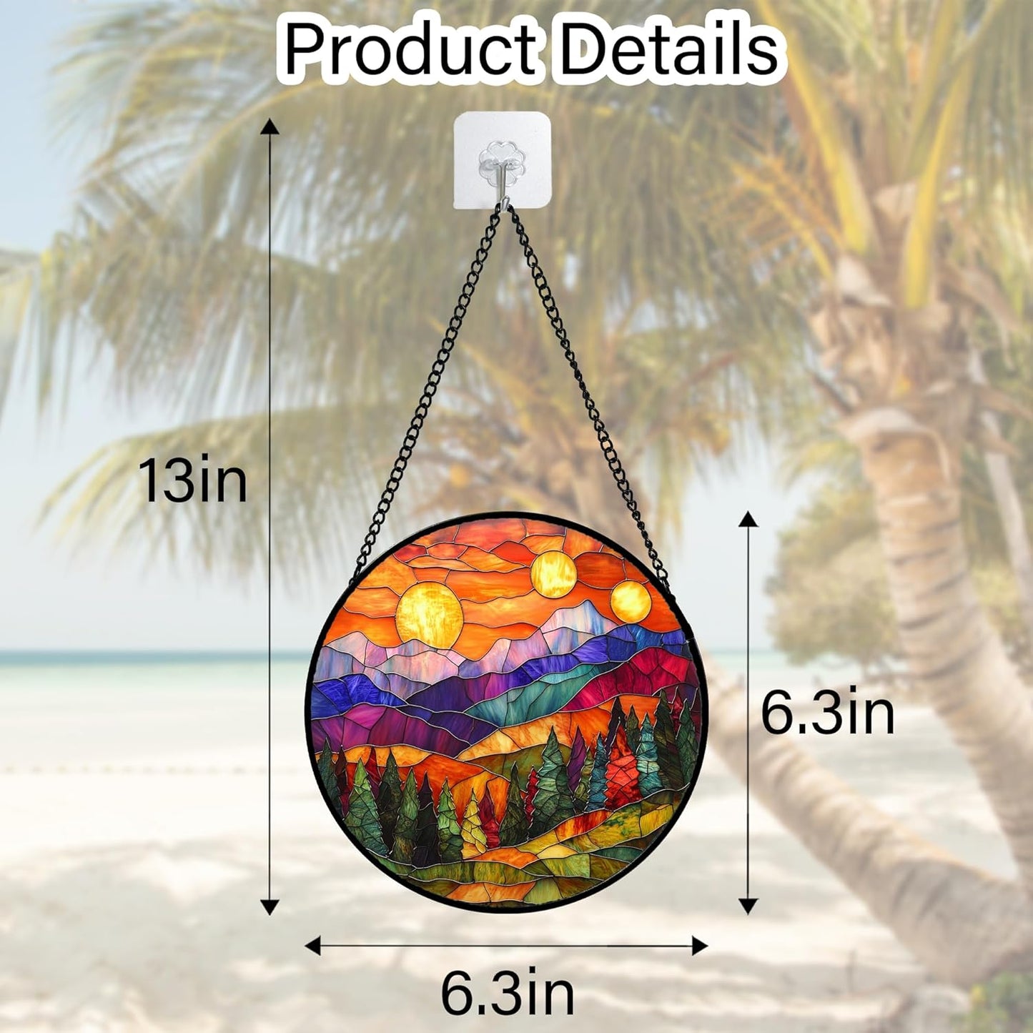 Stained Glass Window Hanging, Sunset Abstract Sun Catchers Colorful Glass Panel Landscape Suncatcher Decor for Birthday for Women, Men, Wife, Aunt, and Mom 6.3 in