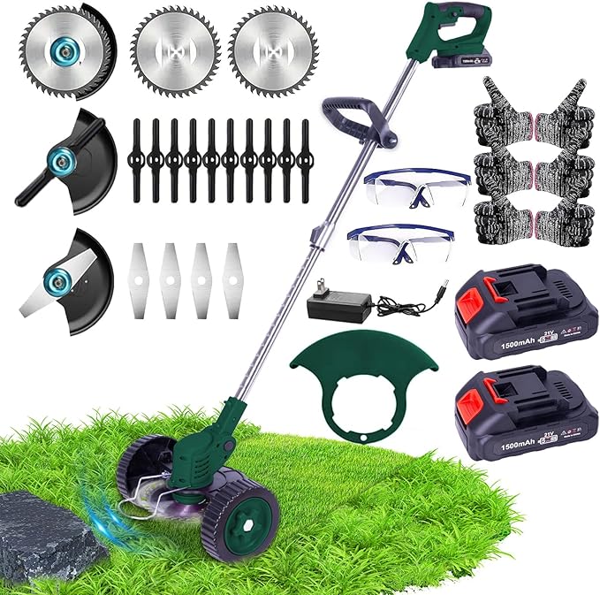 Weed Wacker Cordless Adjustable Weed Eaters 3 in 1 Electric String Trimmer Lawn with Two Battery with Charger Comes with Multiple Blades for Yard,Green,Garden(Green)