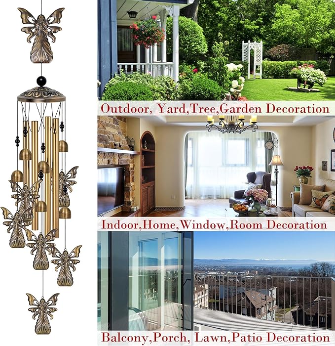 Bronze Angels Wind Chimes Decor, Mobile Blessing Wind Bells Decorate, Sympathy Wind Catcher, Memorial Gifts for Mom,Grandma,Woman (Housewarming/Outside/Indoor/Home/Room/Porch/Yard/Garden Decoration)