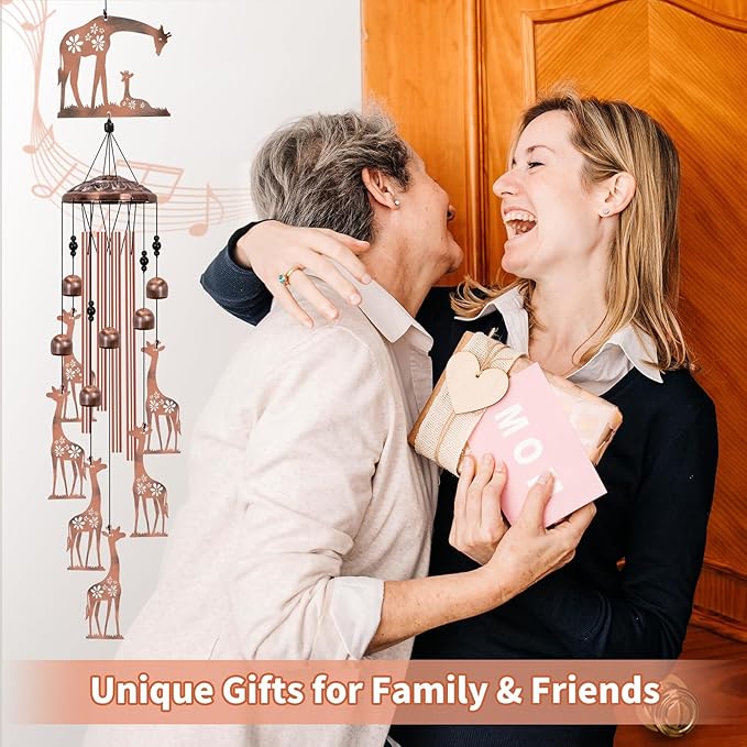 Giraffe Wind Chimes for Outside, Large Giraffe Gifts for Women, Memorial Giraffe Wind Chime, Metal Giraffe Decor, 40" Outdoor Garden Decor for Lawn, Porch, Patio, Yard